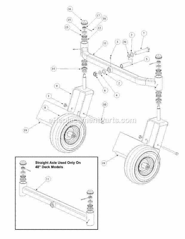 Front Caster Assembly Diagram and Parts List for M48-KW 53AB5DAV150 Cub Cadet Sprayer